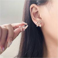 MER0063	韓版蝴蝶結鑲鑽銀針耳環