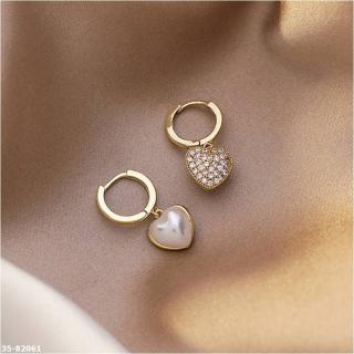 M35-82061 韓版氣質水鑽桃心珍珠兩面設計耳環