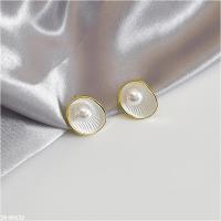 M35-85122 韓版925銀針優雅簡約貝殼珍珠耳環