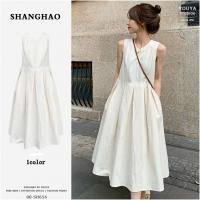 M00-SH654 夏季純色收腰顯瘦無袖連衣裙