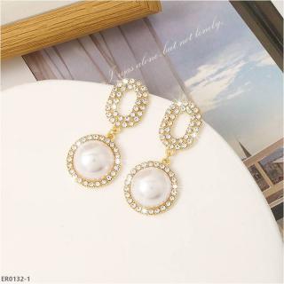 MCER0132-1 韓版輕奢簡約鑲鑽珍珠銀針耳環