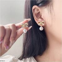 MER0116-1 韓版氣質蝴蝶結珍珠銀針耳環